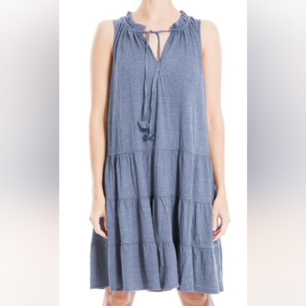 Max Studio Textured Denim Blue Above Knee Dress Or Tiered Tunic XL. NWOT - Picture 6 of 13
